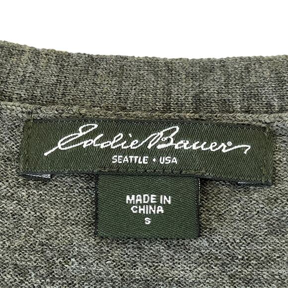Eddie Bauer 100% Merino Wool Cardigan Sz S Women’s V Neck Sweater Brass Green - Picture 5 of 10